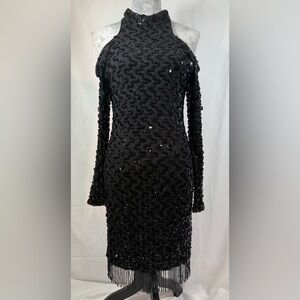 VTG 90’s Dave & Johnny Flapper Black Sequin Cut Out Shoulder Dress Size Small ⬇️